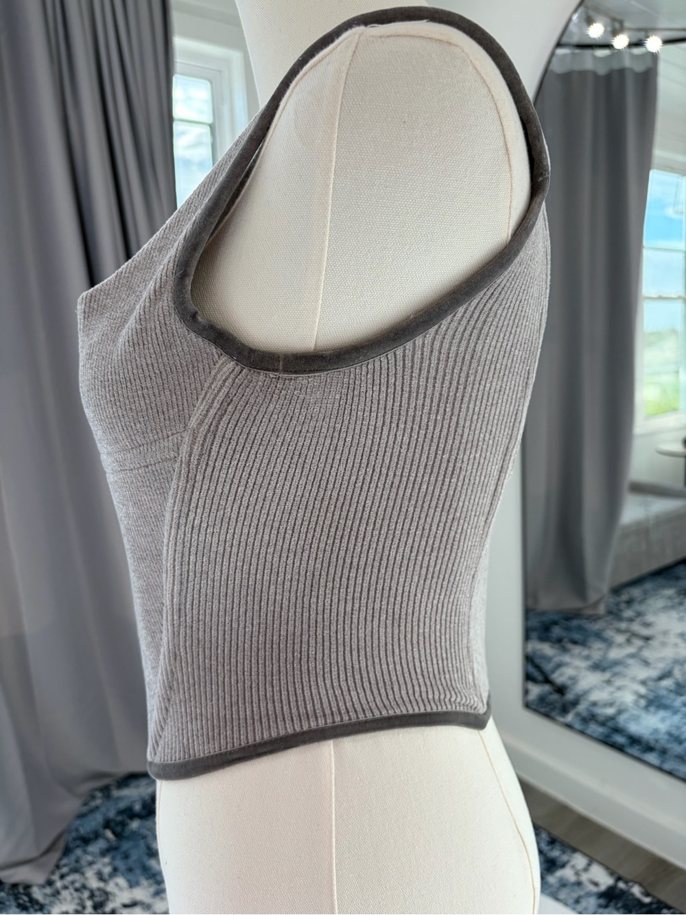 With Jéan Corset Top Gray Ribbed Velvet Trim French Girl Chic Size XS - Picture 4 of 11